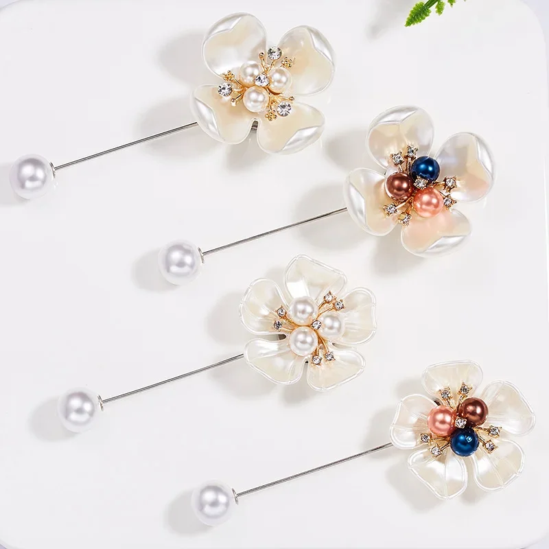 Engood 40pcs Shell Pearl Rhinestone Sewing Trim Embellishment Craft Flower Brooch Pearl Pin for Lady Women Jewelry Accessories