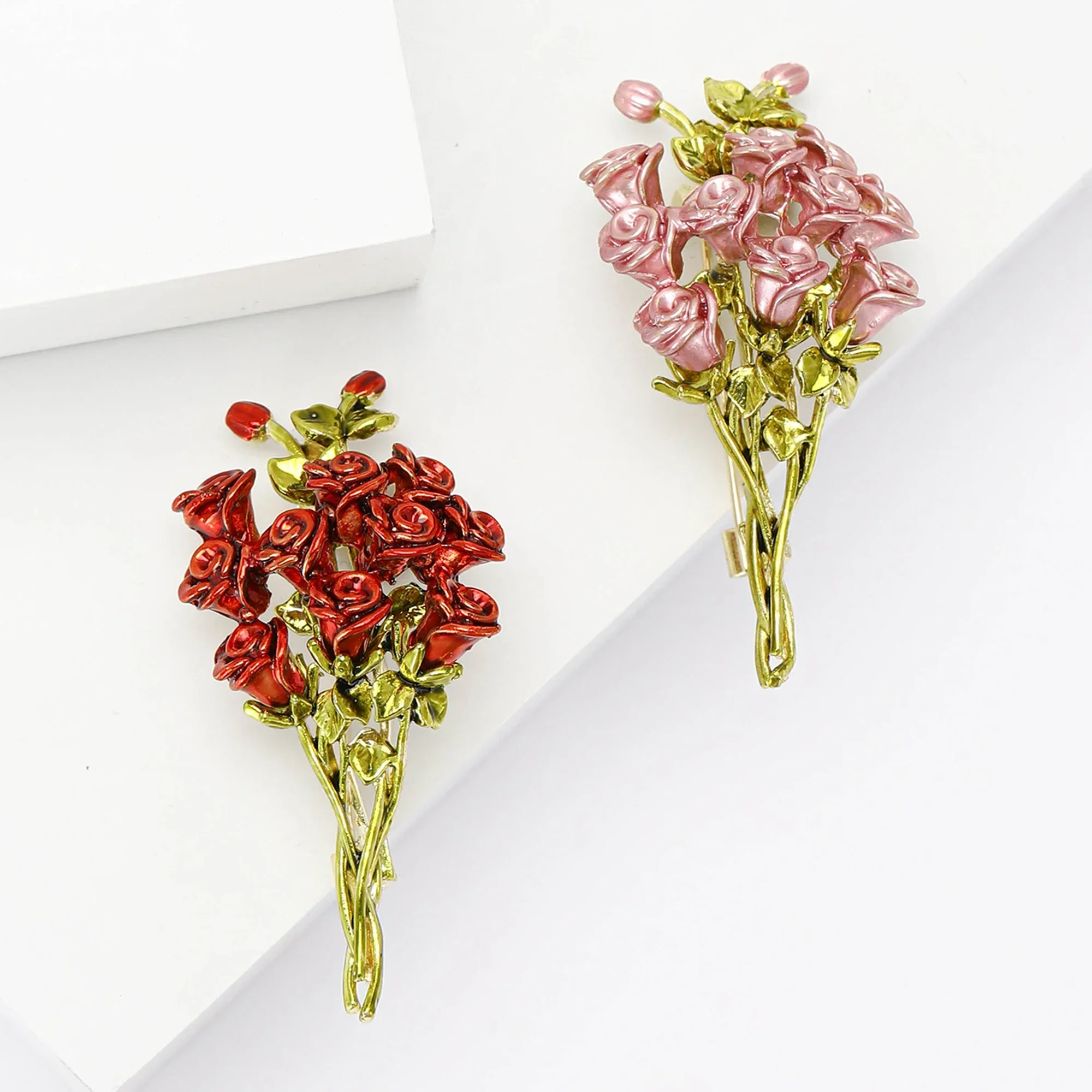Enamel Rose Bouquet Brooches for Women Unisex Botanical Flower Pins Office Party Friend Gifts Jewelry Accessories image 2