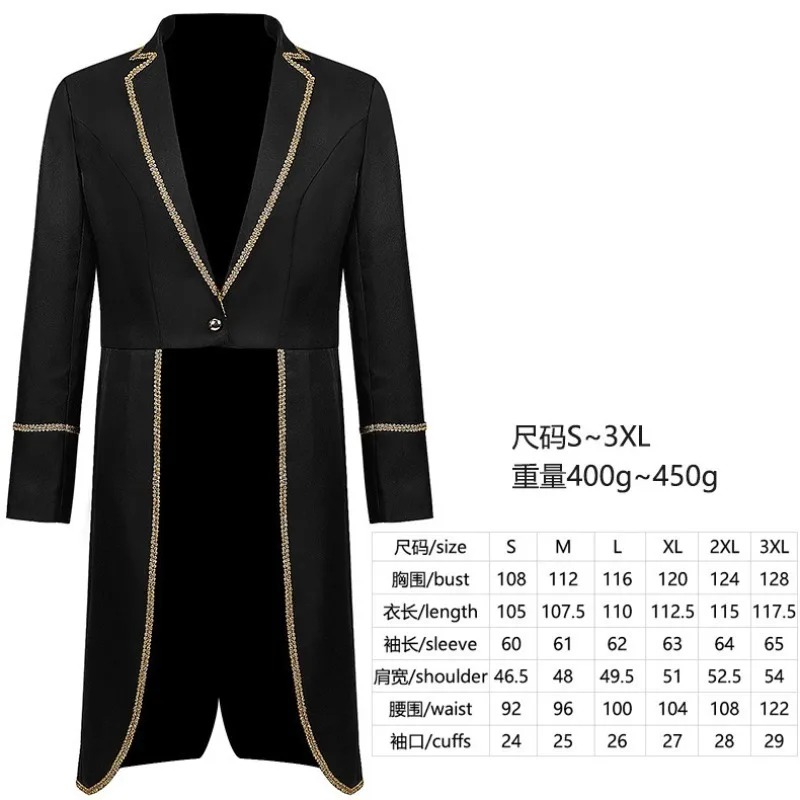 Unisex Gothic Tailcoat Long Trench Coat Fake Two-piece Design Vampire Cosplay Costume Long Outerwear For Halloween Stage Party