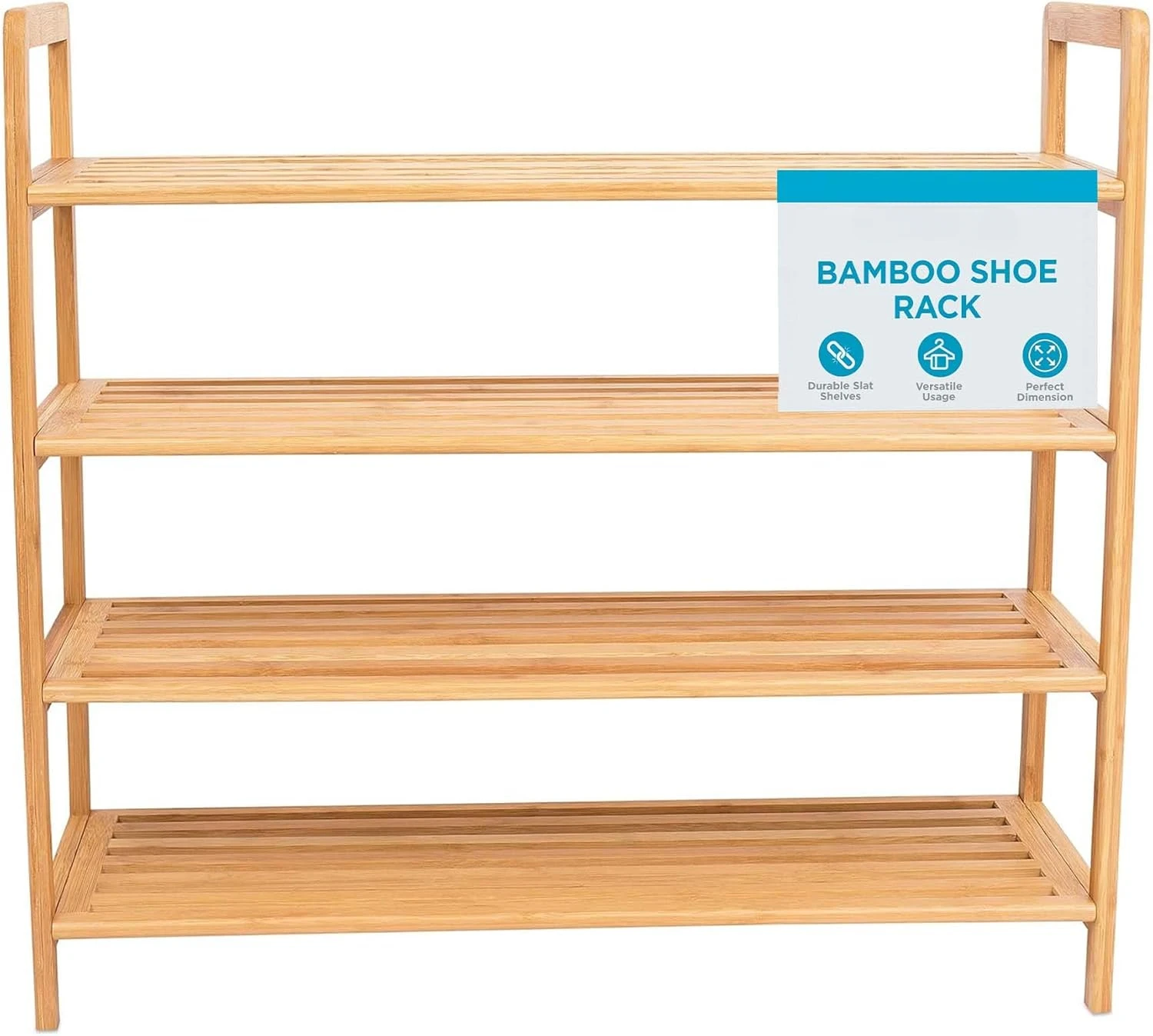 

4-Tier Bamboo Shoe Rack, Lightweight Wooden Organizer for Closets & Entryways, Art Deco Style Fits 12 Pairs