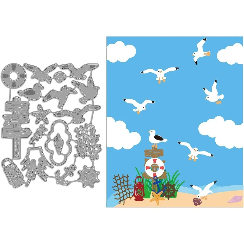 1-teiliges Set mit Vogel-Themen-Stanzformen, Möwe, Muschel, Muschel-Stanzformen für DIY Scrapbooking, Festival, Grußkarten, Tagebuch