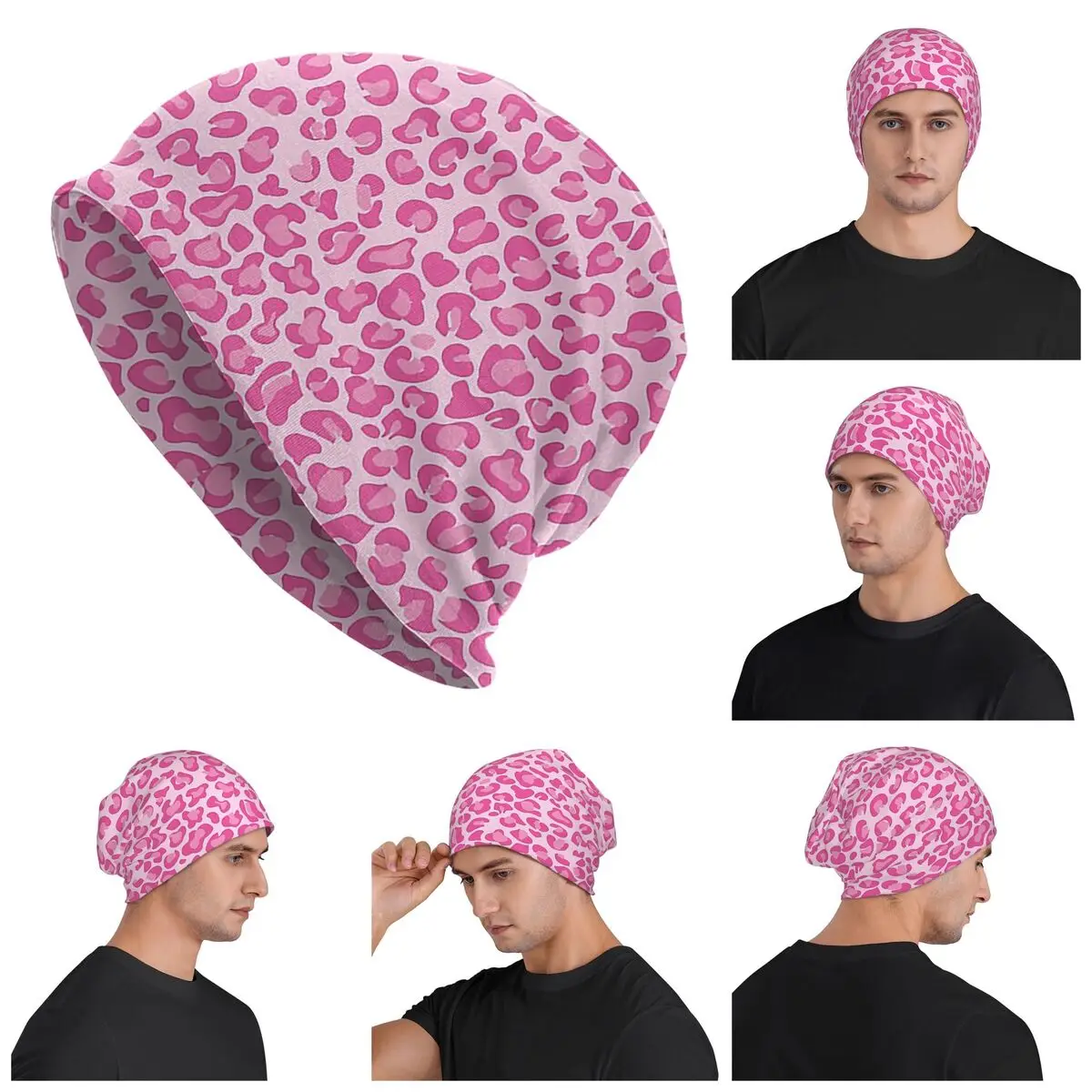 

Pink Leopard Print Warm Knitted Cap Fashion Bonnet Hat Autumn Winter Outdoor Beanies Hats for Unisex Adult