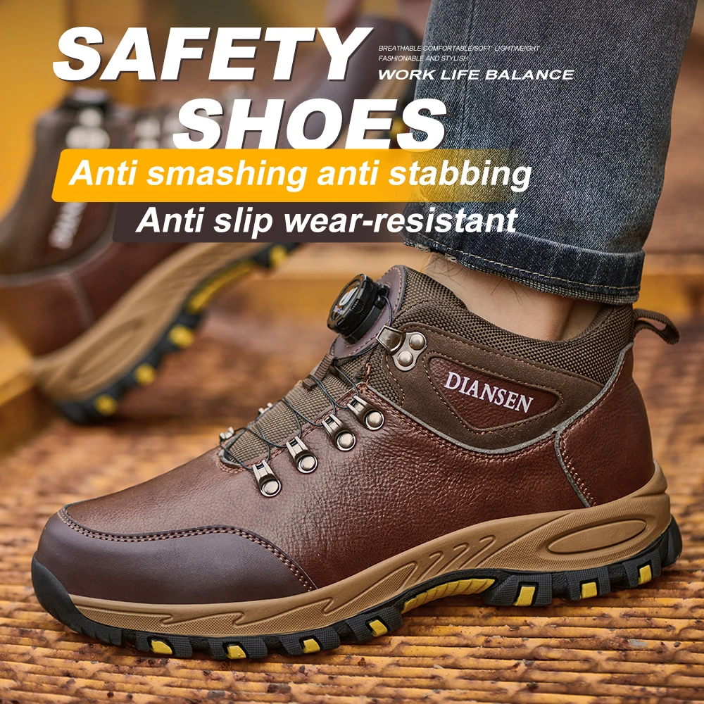 أحذية أمان رجالية بمقدمة فولاذية مقاومة للماء ومقاومة للاهتراء أحذية جلدية مقاومة للثقب ومضادة للتحطيم أحذية رياضية للعمل باللون البني #2