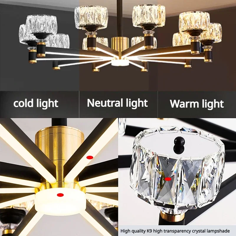 SANDYHA أنيق حديث LED ثريا تركب بالسقف كريستال عاكس الضوء الألومنيوم الجسم مثالية لغرفة النوم وغرفة المعيشة وغرفة الطعام #5