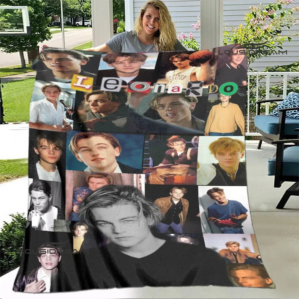 Leo DiCaprio Cute Collage Blanket Fan Gift Romantic Decor Soft Throw Bed Cover Love Heart Design Movie Star Memorabilia Trendy