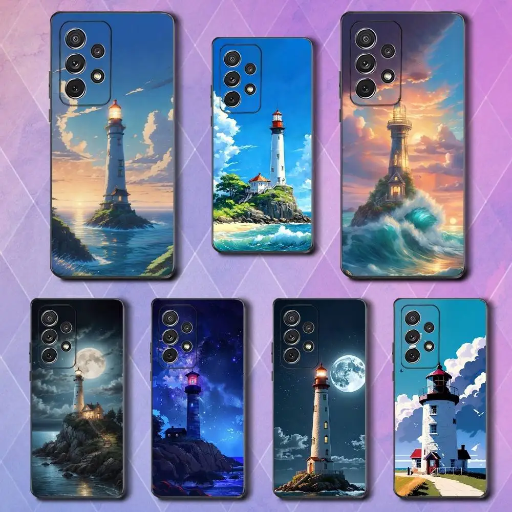 

Beauty Cartoon Lighthouse Phone Case For Samsung S25,S24,S23,S22,S21,S20,S10,Ultra,Plus,Lite,FE,Soft Silicone Black Cover