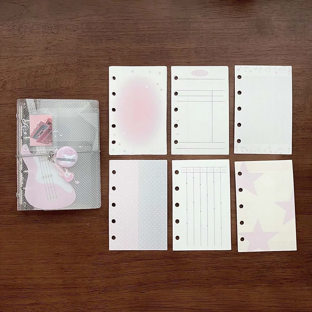 Music Theme M5 Binder Notebook Scrapbook PP Twill Tri-Fold with Tie Closure Photo Album Card Organizer Portable Planner