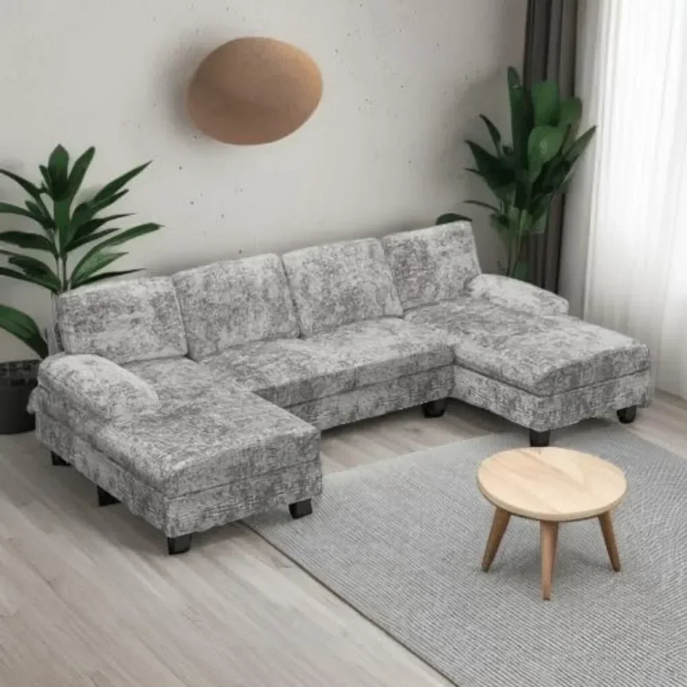 Convertible Sectional Sofa Couch, 4 Seat Sofa Set for Living Room U-Shaped Modern Fabric Modular Sofa Sleeper with Double Chaise image 6