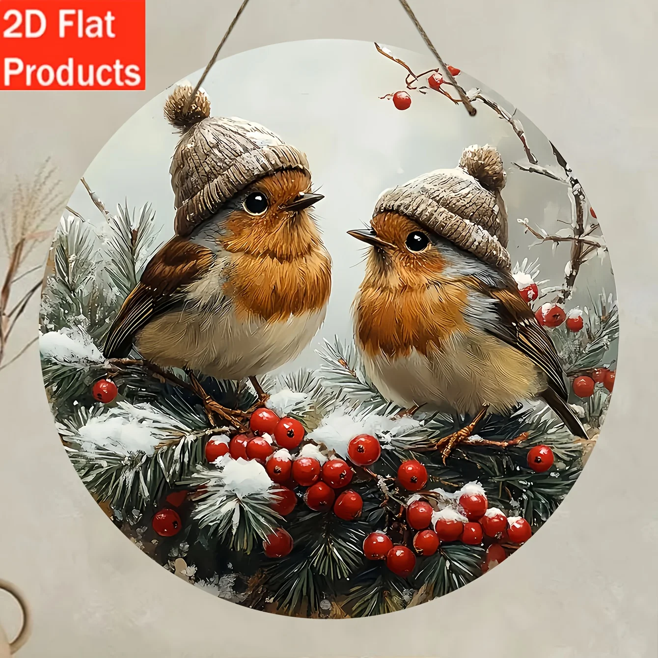 2D Flat, 2DFlat- Decorative Plaque and Ornament- 1pc Bird Theme Round Wreath Wooden Sign, Used for Kitchen,, Home, Living Room,