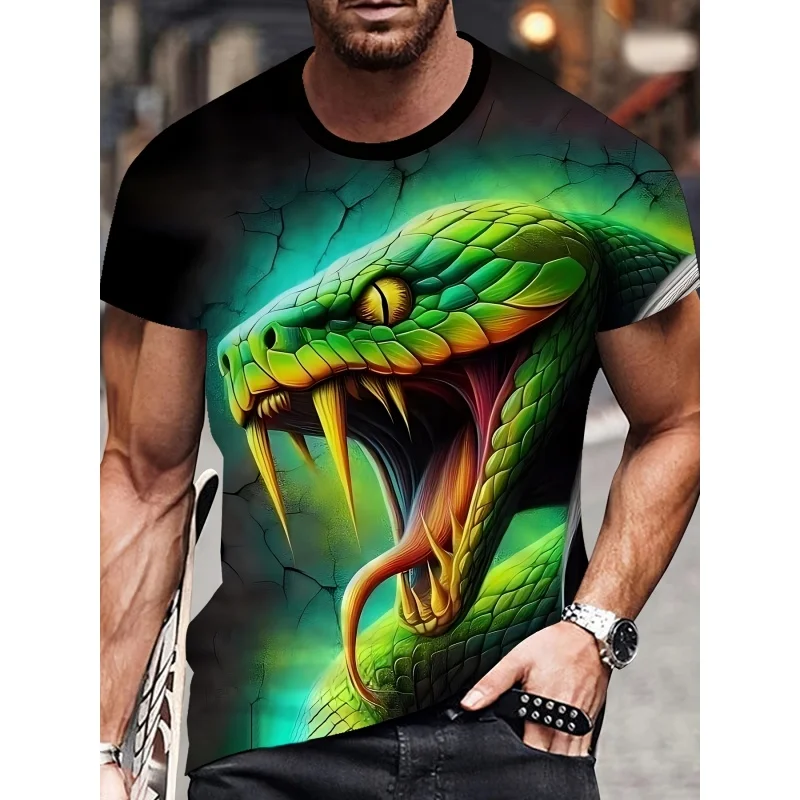 3D Printed Terrifying Snake T-Shirt For Men Women Cool Animal Pattern Tees Summer Loose Round Neck Tops Short Sleeves T Shirts