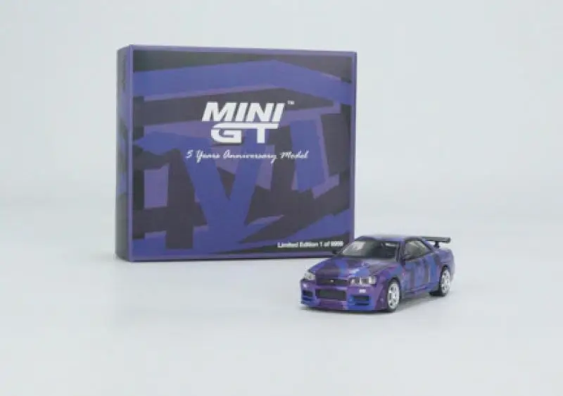 TSM MODELS MINI GT #446 1:64 Nissan Skyline GTR R34 5th Anniversary Edition Collection Die-cast Alloy Trolley Model Ornaments