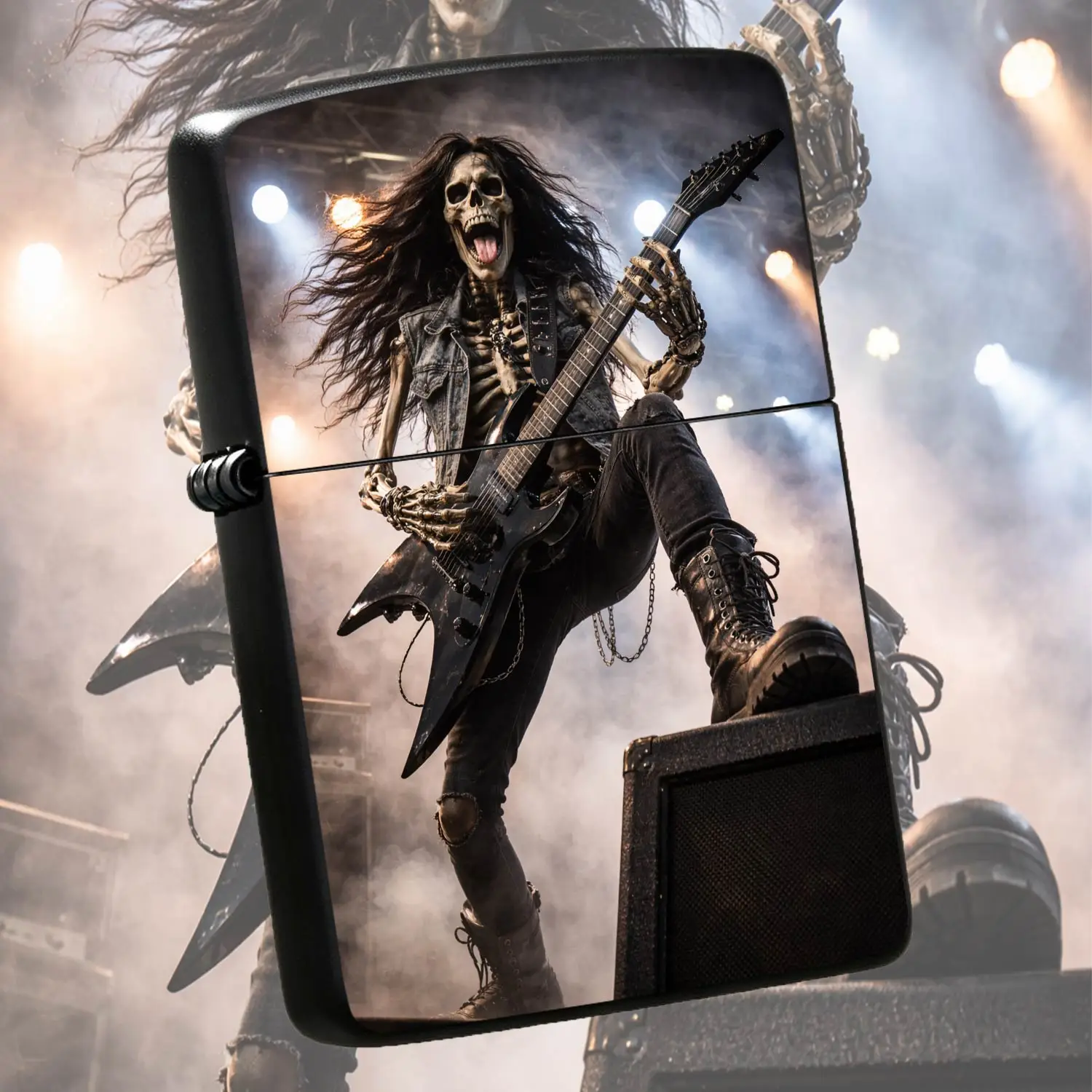 Cool Skeleton Guitarist Rock Stage Themed Lighter, Trendy Creative Decor, Portable for Daily Gathering, Ideal for Rock Fans Collection, Unique Fun Gift for Friends and Hobbyists  A Humorous And Interesting Lighter