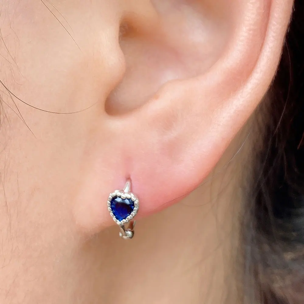 Huggies Earrings Purple white Green Blue Red Square Heart Silver Color Small Hoop Earrings for Women Girls Wedding Jewelry