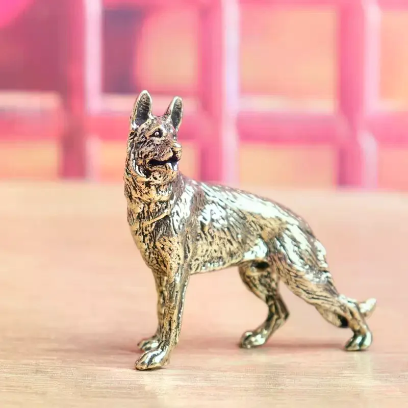 Vintage Copper Lucky Dog Miniature Figurines Desktop Small Brass Ornaments Wolf Tea Pets Home Decorations