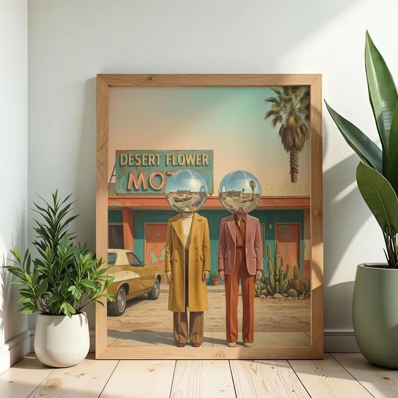 Retro Disco Ball Head Western Funky 80s Pop Wandkunstdruck Leinwandgemälde Poster Bild für Wohnzimmer, Schlafzimmer, Heimdekoration