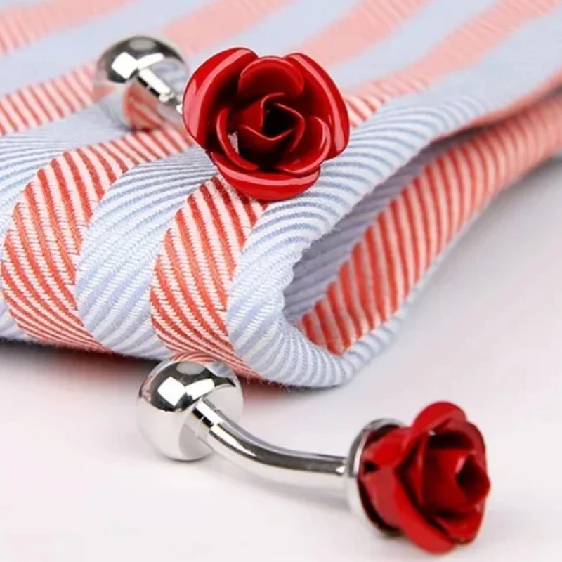 Gemelli da uomo Personalità Romantico Gemello rosa rossa Moda Uomo Gioielli da donna Incontri casual Camicia francese Accessori Regali