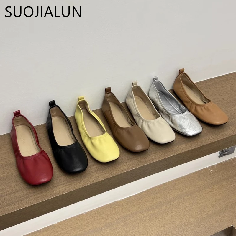 

SUOJIALUN 2025 Autumn New Brand Women Flat Shoes Fashion Round Toe Shallow Slip On Boat Shoes Soft Flat Heel Single Shoes
