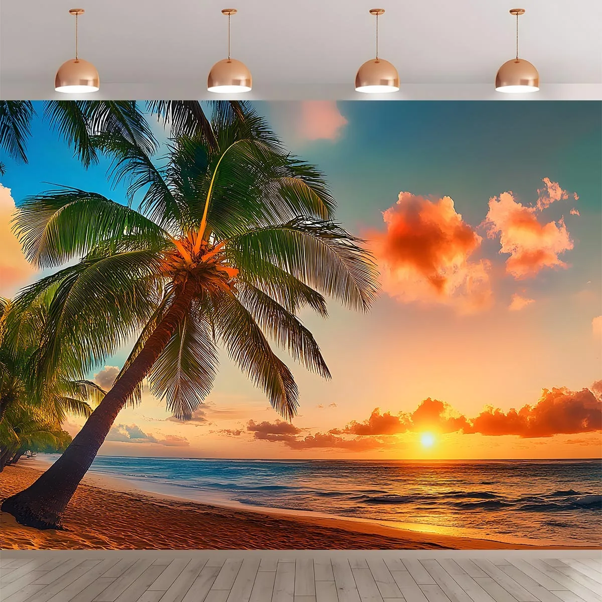 Beach Sunset Palm Tree Tapestry Tropical Living Room Wall Hanging Decor Ocean View Vacation Mode Relaxation Coastal Home Decor
