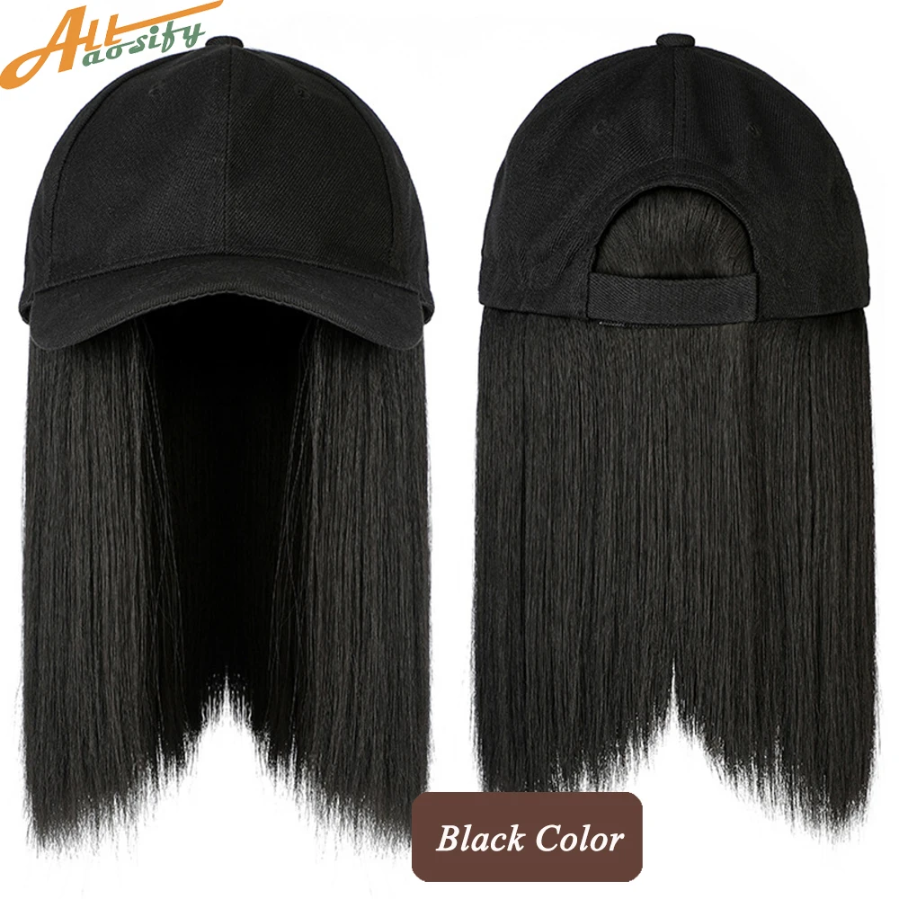 Allaosify Synthetic Wigs Cap Hat Short Straight Hair Extensions For Women Pink Brown Hat With Hair Summer Female Cap With Wig