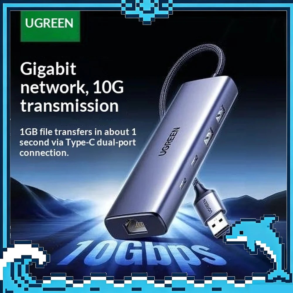 UGREEN 45321 CM512 5-in-1 USB-A Hub with 2 USB-C 2 USB-A Ports Gigabit Ethernet RJ45 10Gbps for Laptop PC