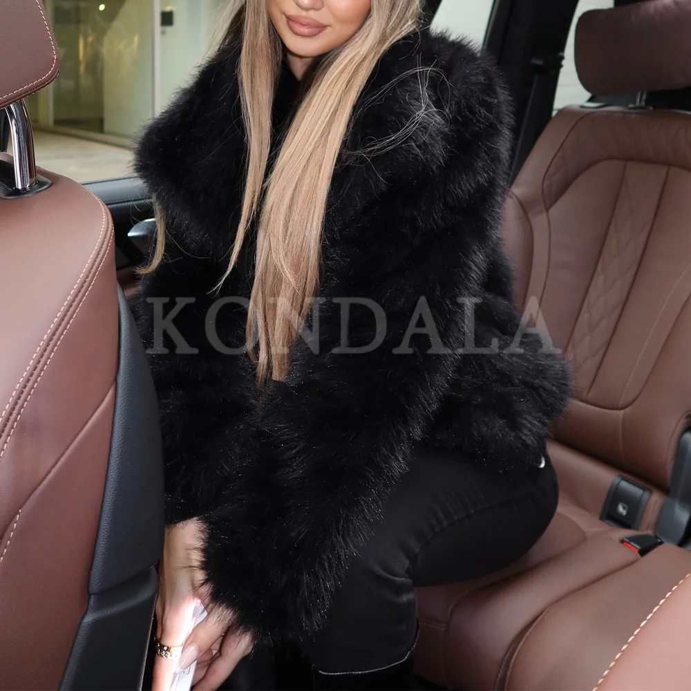 KONDALA 2025 秋冬 フェイクファー オーバーサイズ ストリートウェア レディース コート ファッション エレガント ストリートウェア 暖かい ターンダウンカラー レディース コート