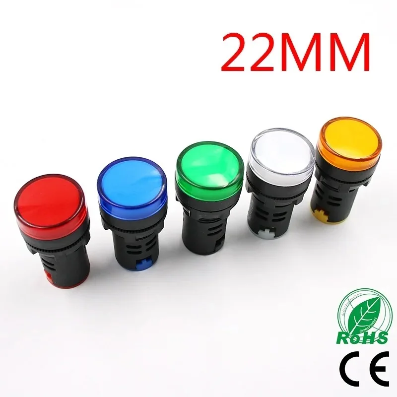 Waterproof Indicator Signal Lamp Light, LED Bulbs, Red, Green, Yellow, Blue, White, 22mm, AC, DC, 12V, 24V, 110V, 220V, 380V, 20