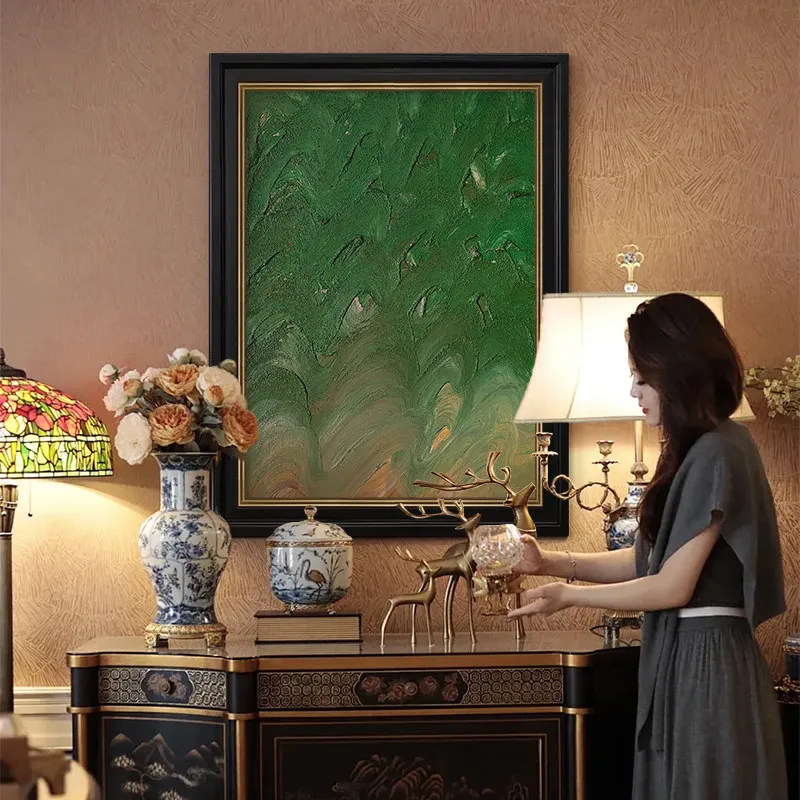 CX blue wave antique style living room texture advanced sense hand-painted oil painting entrance decorative painting