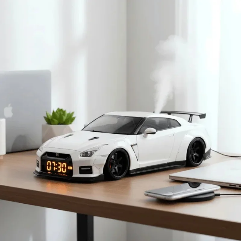 New Super Sports Car Alarm Clock Realistic Engine and Light Effect Bedside Ornaments
