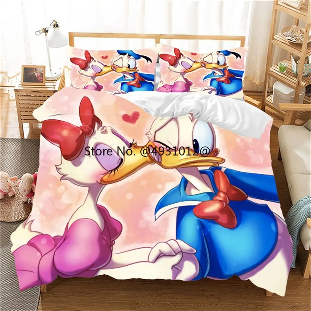 2023 Cartoon Donald Duck Disney Bedding Set Children Girl Duvet Cover Comforter Bedding Sets King Size Bedroom Home Decoration