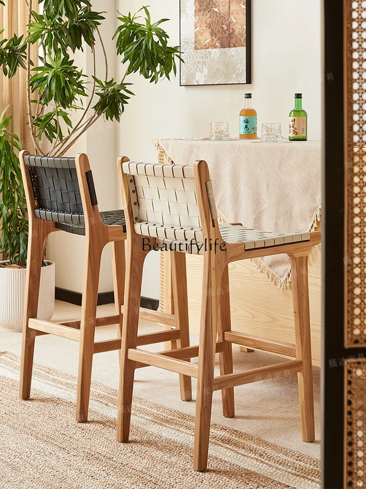 

yj5High Leg Solid-Wood Bar Chairs Rattan Decoration B & B Home Bar Deck Seat
