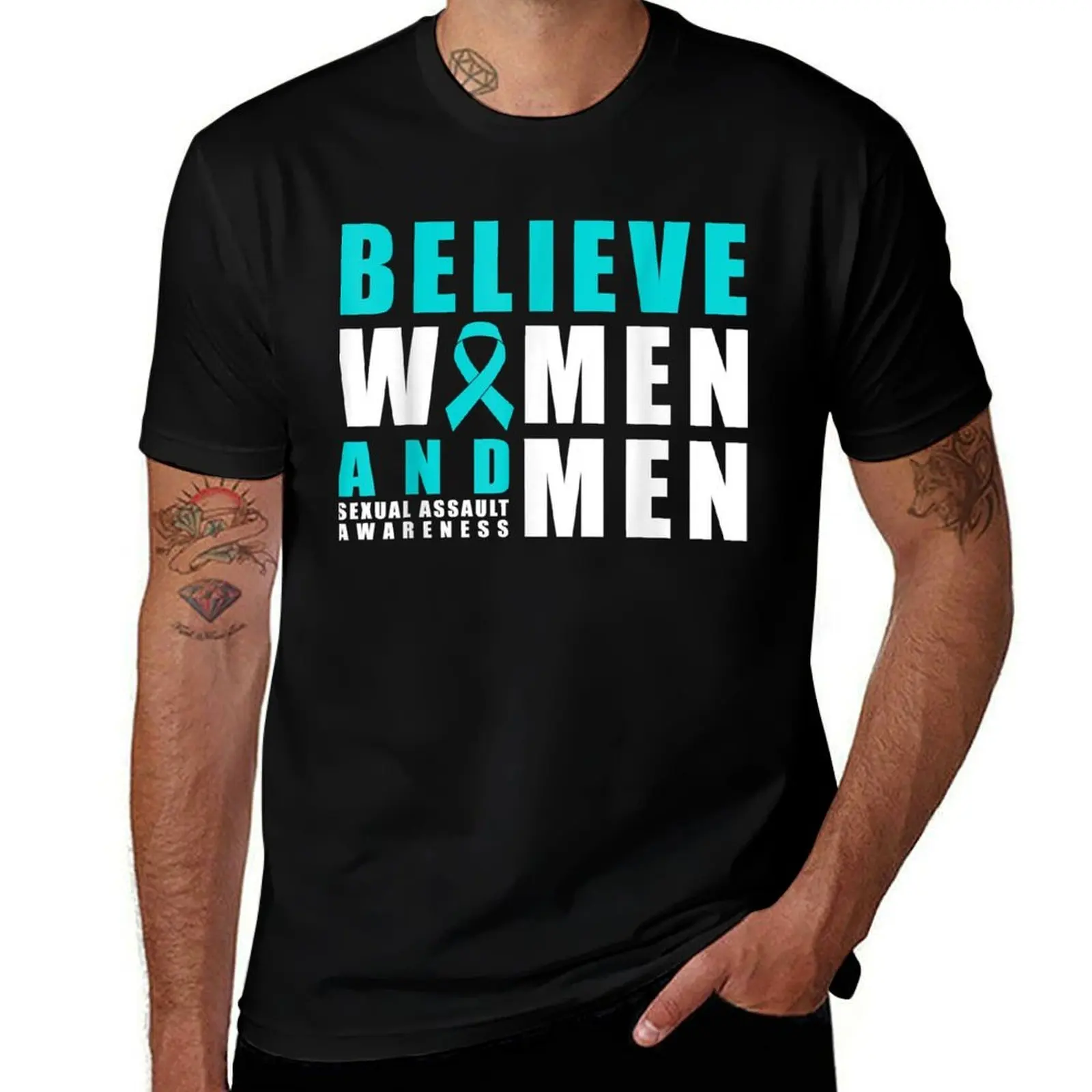 Belive Women & Men Sexual Assault Awareness Ribbon T-Shirt Lightweight Basic Short Sleeve Shirt T-Shirt