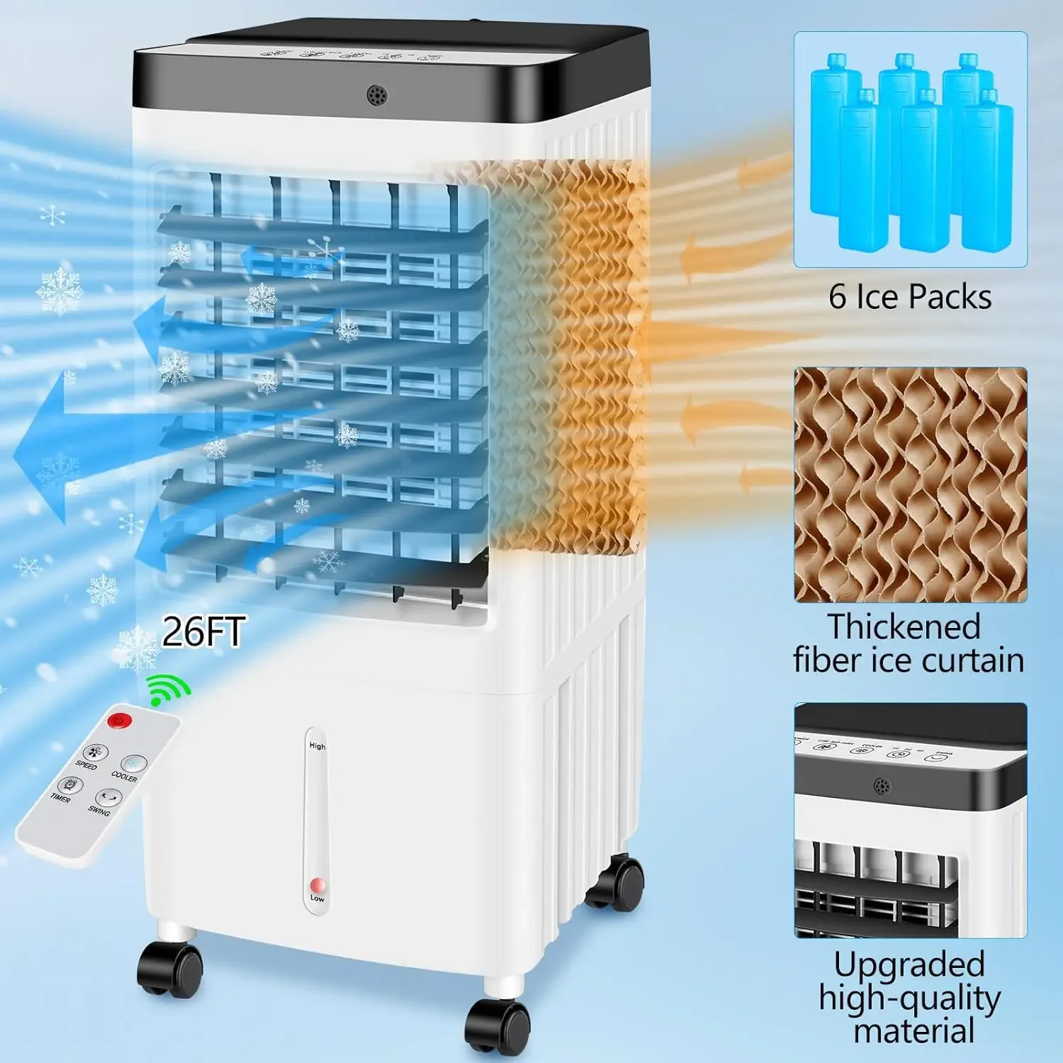 Ar condicionado sem janelas com tanque de 3 galões e temporizador, 3 velocidades, 3 em 1 refrigerador do pântano para a unidade AC, atualizado, 2024