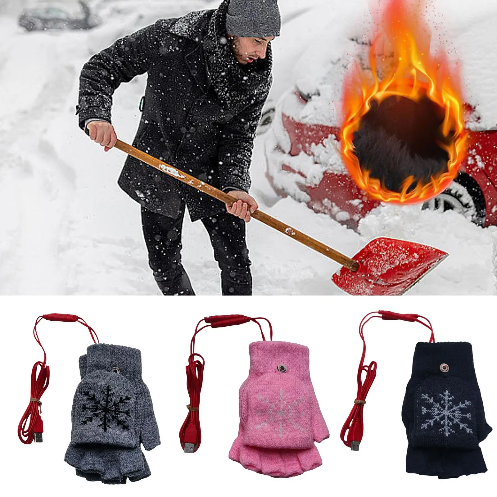 Sarung Tangan Tanpa Jari Berpemanas USB, Penghangat Tangan Isi Ulang untuk Aktivitas Luar Ruangan, Perlengkapan Cuaca Dingin untuk Pria Wanita Olahraga Musim Dingin