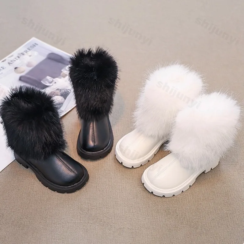 

Girls' Fashion Casual Long Tube Hairy Mouth Boots 2025 Autumn New Style Childrens Retro Versatile Comfortable Plush Chunky Boots