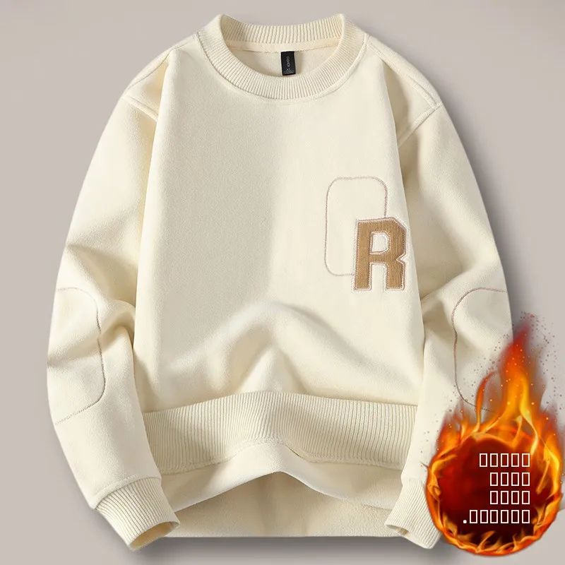 

Men's Fce Lined Knitted Sweater Student Sle Loose Thiened Autumn Winter Trendy Brand Long Sve round Ne Pullover