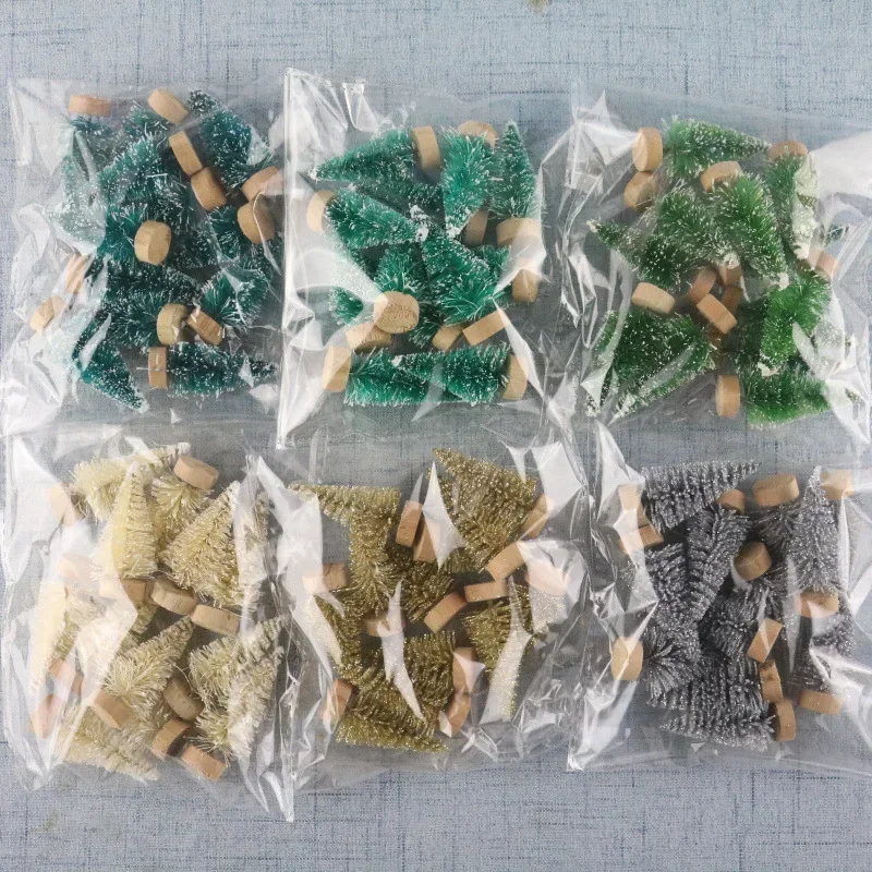 

12 pcs Artificial Mini Wooden Christmas Tree Blue Green White Gold Tower Pine Small Sisal Christmas Tree Tabletop Ornament Decor