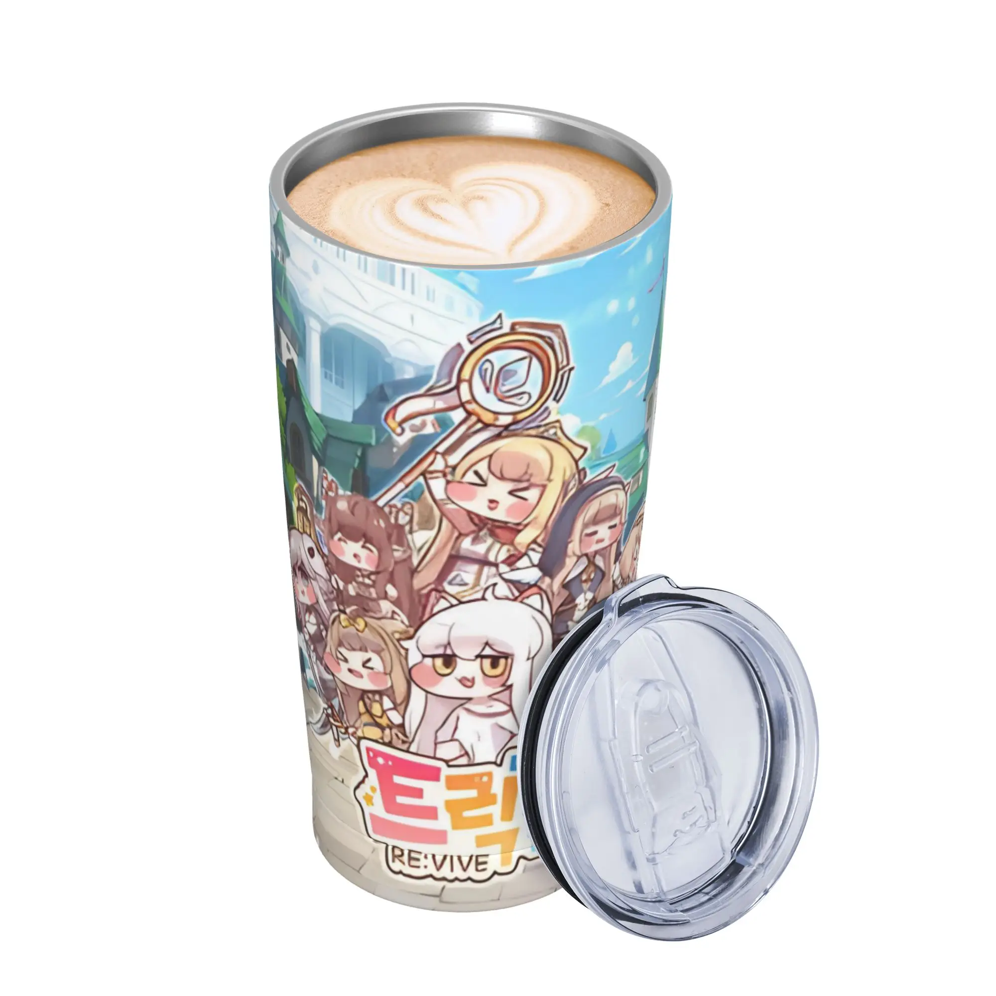Trickcal C-Chibi Go Games Tumbler Vacuum Insulated  Coffee Cups with Lid Straw Double Wall Mug Spill Proof 20oz