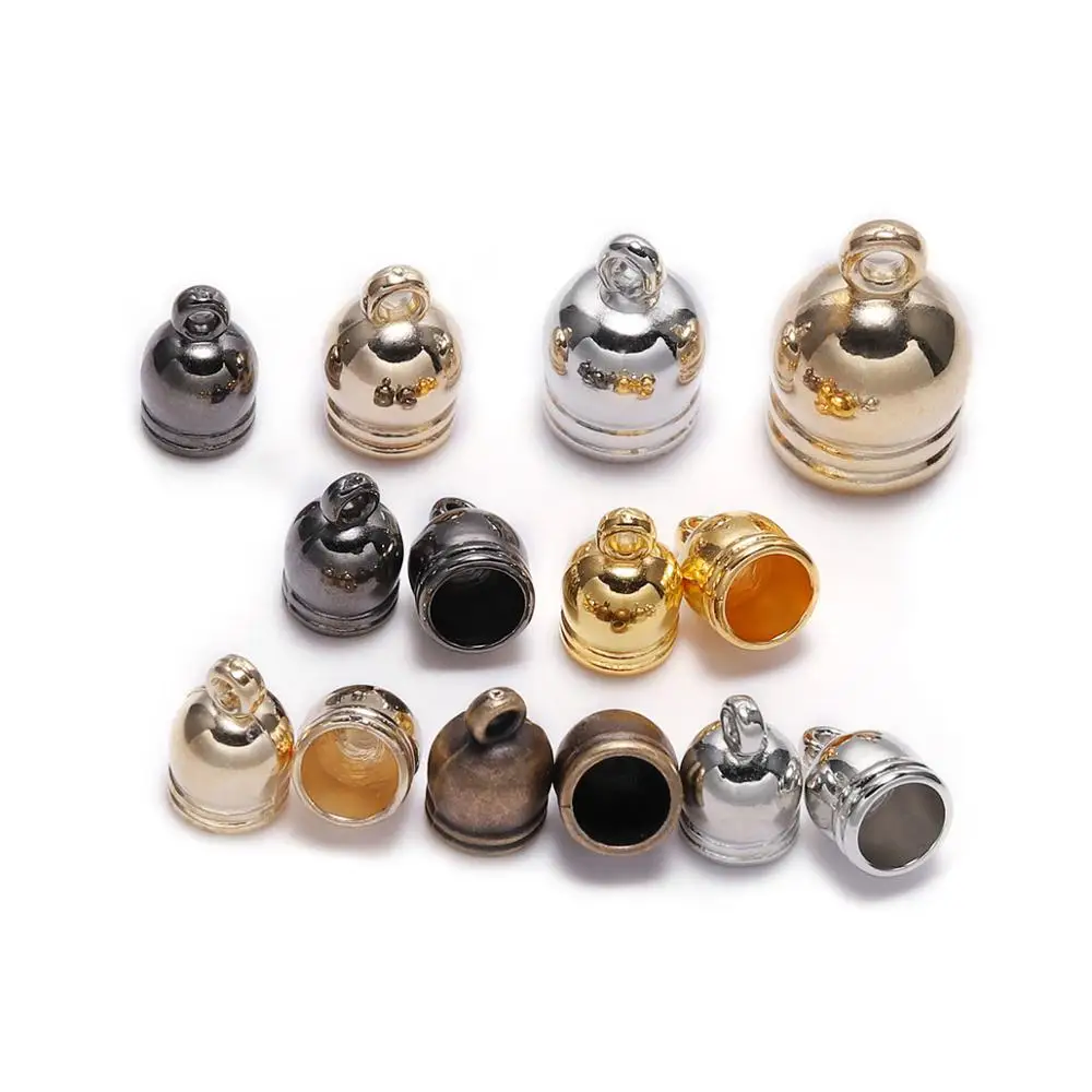 50pcs End Tip Tassel Caps Beads Necklace Round Leather Cord Crimps Caps Fastener Earrings Fringe For Jewelry Making Findings