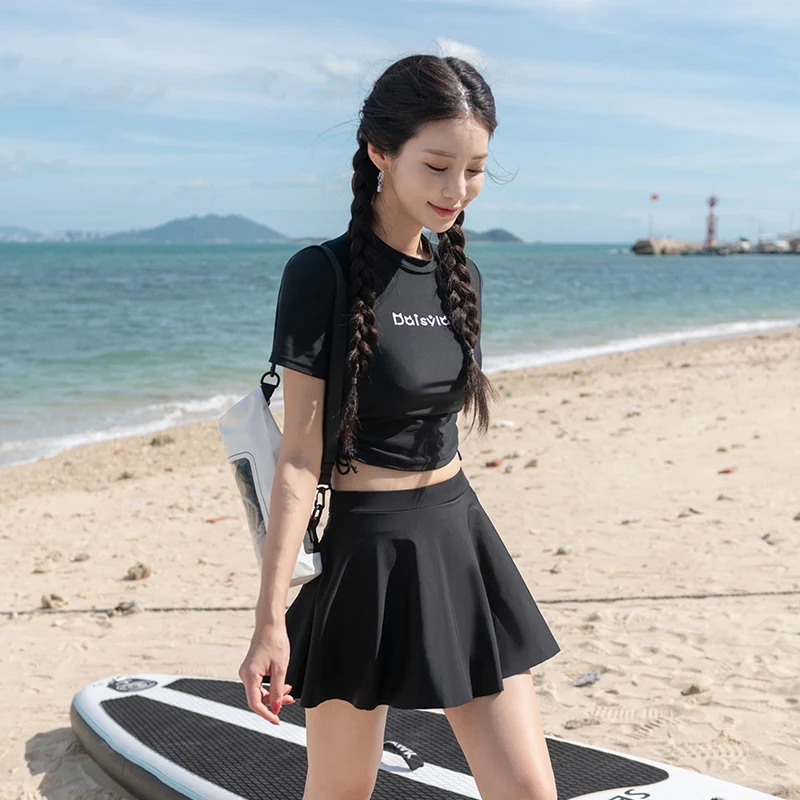 Women Two Pieces Swimwear High Waist Sexy Beach Wear Black Korean Style Sports Bathing Suit Summer 2024 New