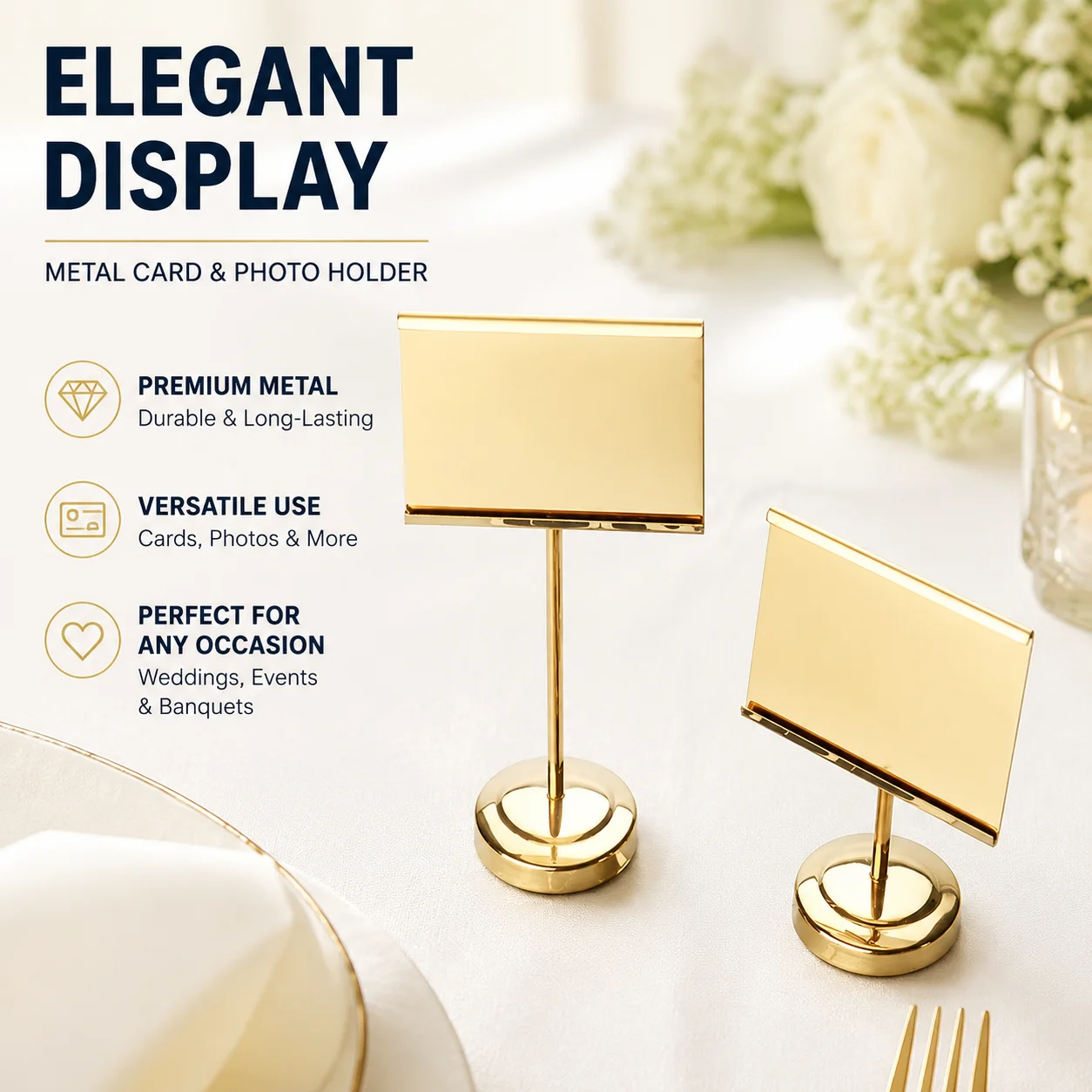Metal Business Card Holder - Gold/Silver Photo Clip Place Card Stand for Wedding Banquet Table Decoration