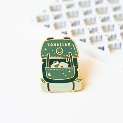 Traveler's Backpack Enamel Pin Travel Metal Badge Camping Lapel Pins Gifts for Traveler Brooch Jewelry Accessory