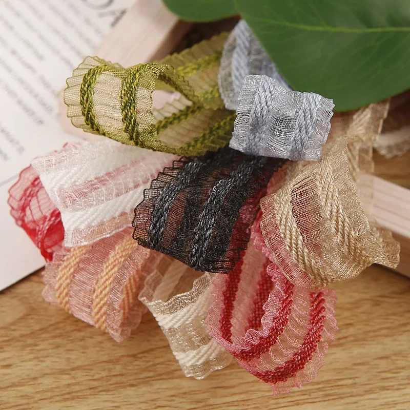 Striped Ruffled Organza Ribbon Snow Yarn Tape DIY Hair Bow Accessories Handmade Trims 10MM 16MM 25MM 38MM 100Yards