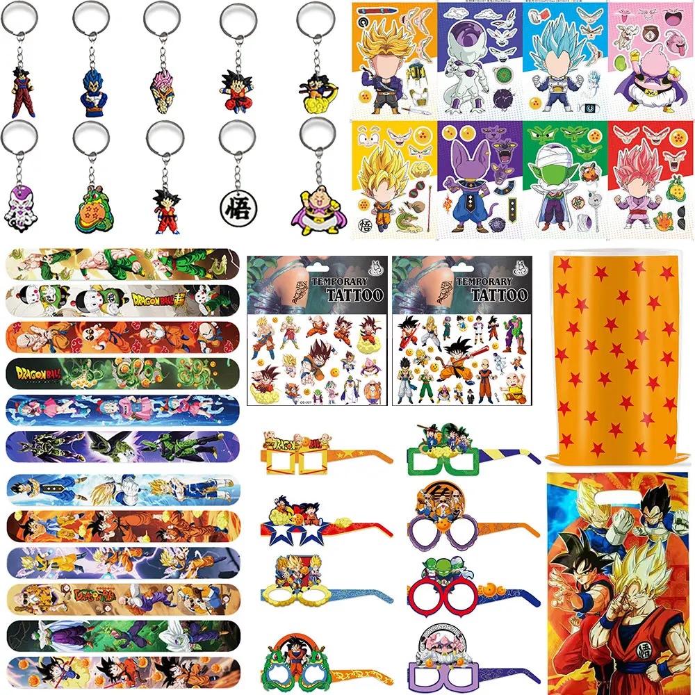 Recuerdos de Fiesta de Dragon Ball, Llavero con Temática de Goku, Adorno con Pegatina, Bolsa de Regalo de Dragon Ball, Suministros para Fiesta de Cumpleaños