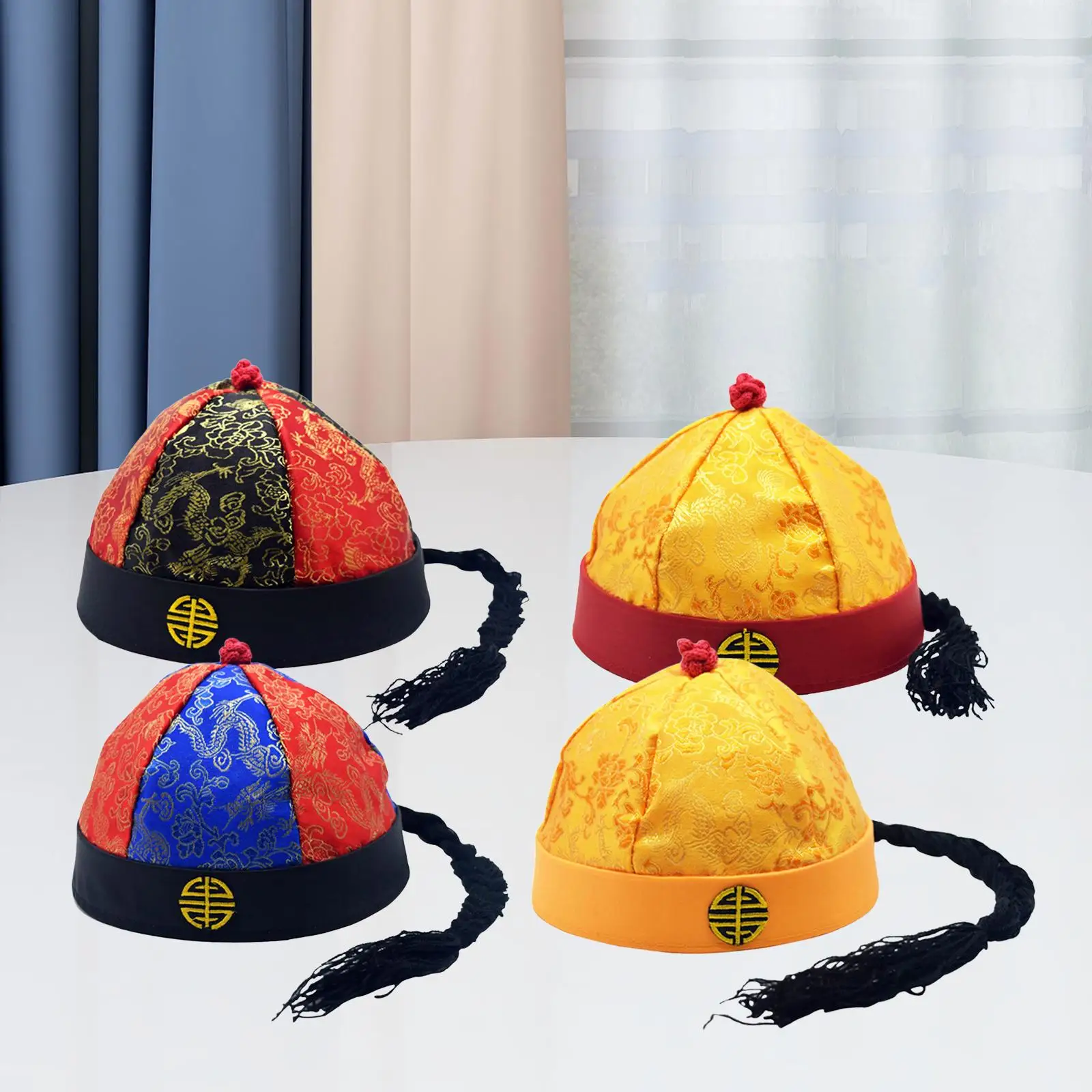 Chinese Oriental Hat Decorative Lightweight with Ponytail Headwear Emperor Hat for Party Show Dress up Cosplay Stage Performance