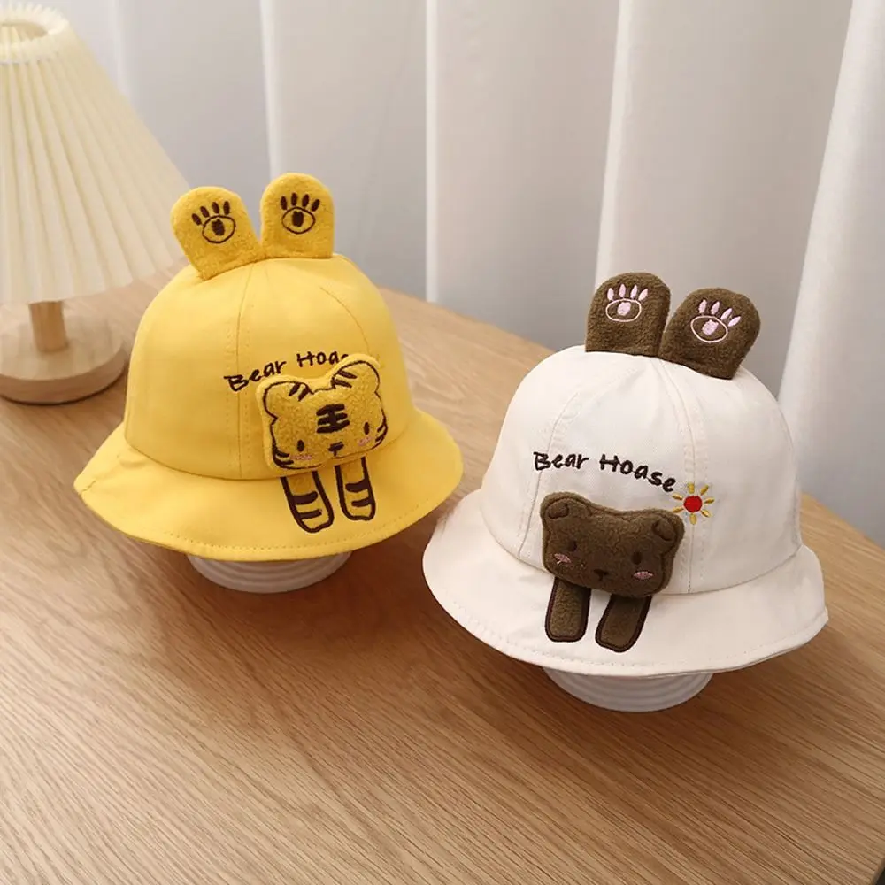 Casual UV Protection Bear Cotton Summer Tiger Dog Children Sun Visor Hat Korean Style Cap Baby Fisherman Hat Kids Bucket Cap