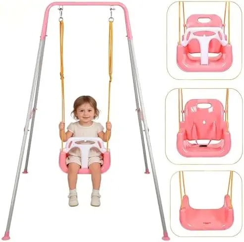 3-in-1 Toddler Swing, Foldable Indoor & Outdoor Baby Swing, Multifunctional Swings for Children 6 Months and Older
