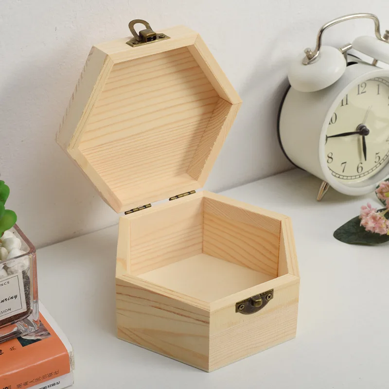 Gift Box Simple Portable Diy Hexagon Shaped Wood Jewelry Box High Quality Convenient Wedding Holder Jewelry Fashion Display