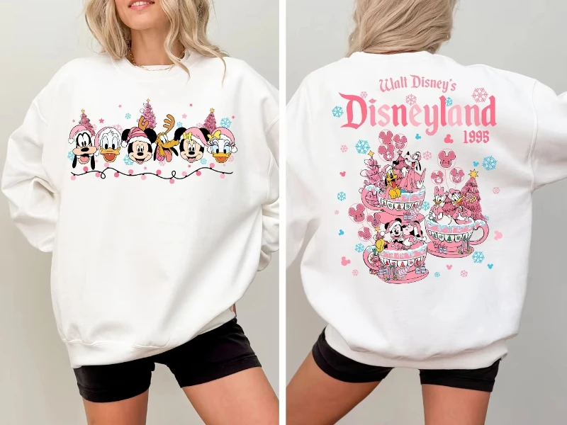 

MINISO 2-sided Pink Mickey and Friends Disney Christmas shirts Mickey's Very Merry Christmas Party 2025 Tee