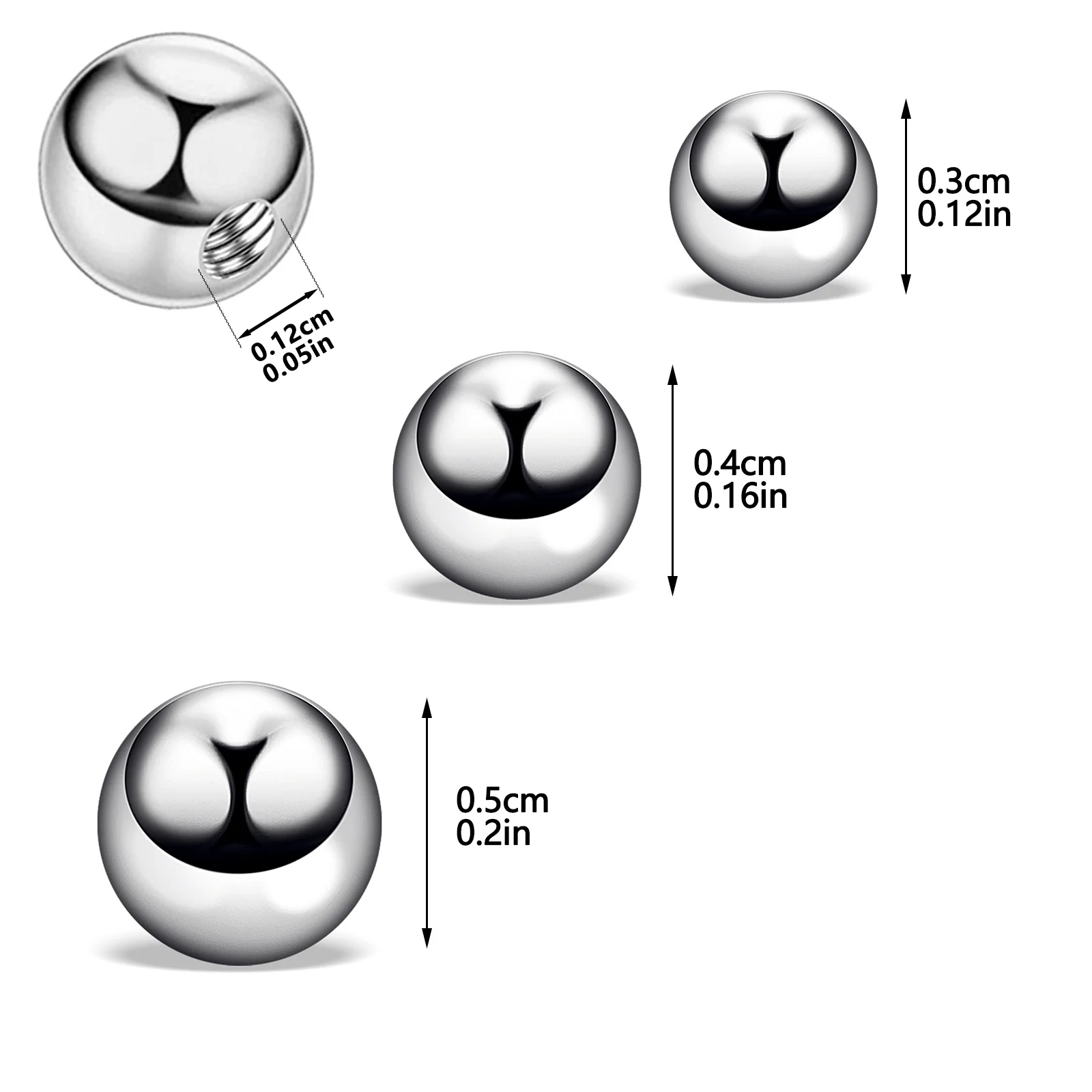 100 Pcs/bag 3mm 4mm 5mm Replacement BALLS Threaded Surgical Steel Industrial Barbell Tongue Belly Body Piercing Parts