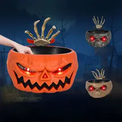 Sensor Skull Hand Halloween Pumpkin Candy Bowl Electric LED Eyes Halloween Skull Bowl Plastic Snack Bowl Haunted House Props